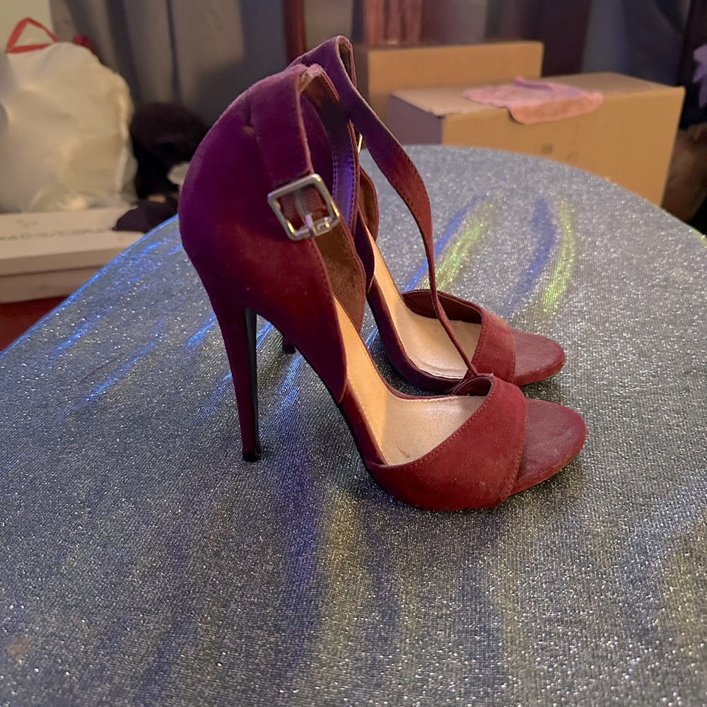 Burgundy high heel sandals
